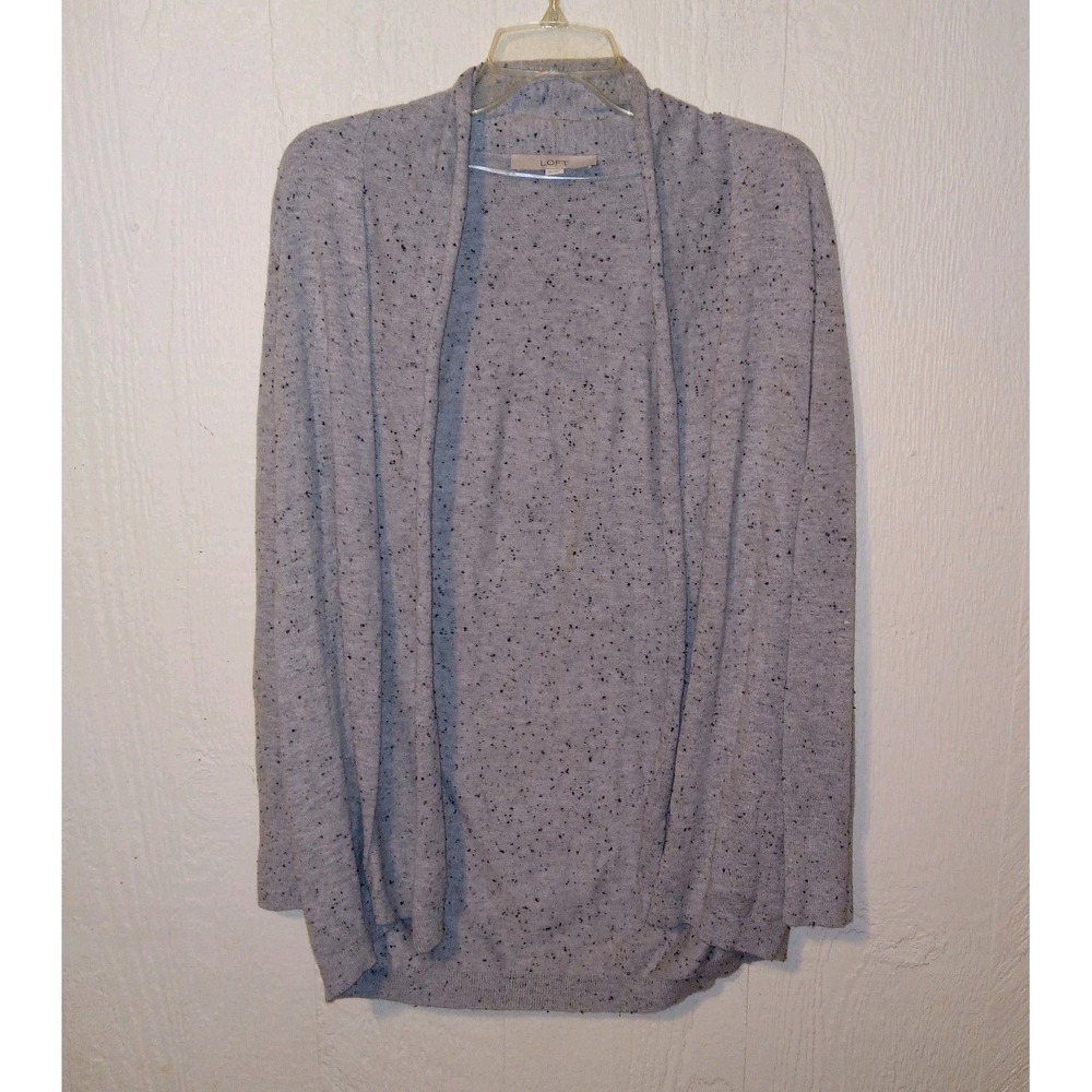 Loft Cardigan Women XS Gray Speckled Open Front Knit Sweater 500834